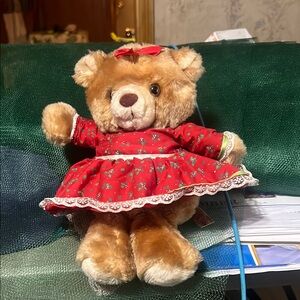 Vintage Teddy Bear in Red Dress